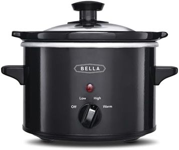 BELLA Electric Slow Cooker 1.5 Qt, Dishwasher Safe Removable Stoneware Pot and Glass Lid, Adjustable Temperature & Cool Touch Handles, Portable Mini Rice Cooker, Baby Food Steamer & Soup Warmer, Black