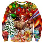 TUONROAD Unsiex Ugly Christmas Pullover Sweatshirts Cat Dinosaur 3D Print Funny Xmas Long Sleeve Sweater Shirts Red M