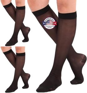 (3 Pairs - Closed Toe) Made in USA - Sheer Compression Socks for Women 15-20mmHg - Compression Stockings for Varicose Veins Circulation, Thrombosis, Embolism - Black, Medium - A101BL2-3