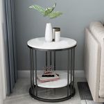 Abroshine Art Modern Round Metal Creativity end Table with Marble Pattern Tea Coffee Table Telephone for The Living Room, Bedroom, and Bedside Tables-Black White