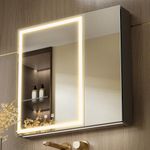 KWW 75 x 70 cm LED Lighted Bathroom Medicine Cabinet with Mirror, Defogger, Dimmer, 3 Color Light Makeup Mirror, Easy to Install, Wall Mounted Cabinet without Socket & USBs