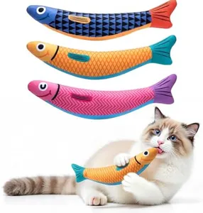 PetBusy Interactive Cat Toys with[5000mg Premium A+Catnip][Baby Grade] Soft Chew Kicker Cat Toys for Indoor Cats & Kittens, Crinkle &Rattle Fish Sound Toy, Drives Bored Cats Crazy with Fun,3 Pack