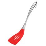 Baskety Heat Resistant Silicone Spatula Slotted Turner Non-Stick Wok Turner in Hygienic Solid Coating Cookware Kitchen Tools with Steel Handle (Red)