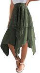 Verdusa Women's Lace Overlay Elastic Waist Asymmetrical High Low A Line Long Skirt Army Green XS