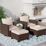 SUNSHINE VALLEY 4-Piece Patio Furniture Set with Swivel Chairs, Wicker Outdoor Furniture with 2 Swivel Glider Chairs and 2 Ottomans, Rattan Outdoor Furniture for Small Patio, All-Weather Design, Beige