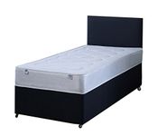 3FT Single Black Fabric Divan Bed Set Including Deep Quilt Mattress And Headboard