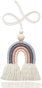 LUTER 1 Pc Macrame Rainbow Handmade Car Charm Colorful Essential Oil Cars Diffuser Rear View Mirror Hanger with Wooden Beads for Home Wall Car Decoration (Color 2)