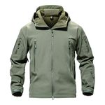 Mens Fleece Jackets Full Zip Winter Sport Warm Coats for Men Waterproof Climbing Mountaineering Adjustable Hooded Coats, Army Green, XX-Large (Tag 3XL)