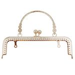 Tia Rectangle Metal Frame, Embossing Beads Kiss Metal Clasp for DIY Purse Bag Fashion, Clutch Bags Accessories (Golden-Rectangle with Handle-7.8 Inch-1Pc)