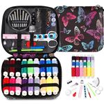 Sewing Kits for Adults, AUERVO Portable Sewing Kits Thread and Needles Set with PU Leather Case for Hand, Home, Travel & Emergency Compact Small Basic Sewing Kits (Butterfly)