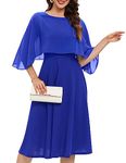 Fynadressr Womens Plus Size Cape Dress with Chiffon Overlay Knee Party Cocktail Wedding Guest Dresses Royal Blue 2XL