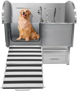 Professional Dog Grooming Tub, 50 in Stainless Steel Dog Wash Station With Foldable Ramp, Storage Drawer, Floor Grate & Faucet/Dog Bathtub for Large, Medium & Small Pets - Left Door (50 in )