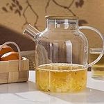 Eden & Willow Glass Teapot with Bamboo Lid and Handle | Loose Leaf Tea Strainers | Large Capacity and Stovetop Safe Teapots for Kitchen | 1.8L