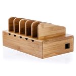 Prosumer's Choice Natural Bamboo Charging Station Rack for Smartphones and Tablets | Simple All-in-one Organizer, with Removable Dividers, Perfect to Work from Home