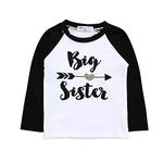 37℃ Toddler Girls T-Shirt Tops Big Sister Middle Sister Letters Printed Baby Baseball Shirt Raglan Long Sleeve Casual Tees Gift (18-24 Months, Big Sister-Black)