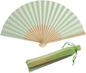 SL crafts 50pcs Paper Hand Fan Bamboo Handheld Folded Fan Decorative Paper Fan Wedding Gift Party Favors with Gift Bags (Light Green)