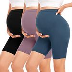 Hi Clasmix Maternity Shorts Over Belly Active Workout Summer Yoga Athletic Pregnancy Adjustable Belt Biker Shorts Pants 3-3 Pack Black+pink+lake Blue