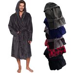 Mens Robe Hooded Wrap Style - Mid Length Plush Fleece Bathrobe by Ross Michaels, Grey, Large-X-Large