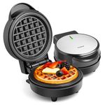 VonShef Mini Waffle Maker – Waffle Iron 600W with 12.5cm Non Stick Plates, Single Belgian & American Waffle Machine, Keto Chaffle Maker, Snacks & Desserts, Compact, Power/Ready Indicator Light – Black