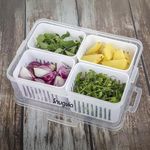 Snugvia Fridge Storage Box with Airtight Lids (4 Grid Pack of 2), Divided Food Prep Containers for Veggies, Snacks, Fruits – Durable, Transparent Organizer for Kitchen Storage