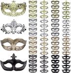 FEQO 64 Pieces Masquerade Masks Vintage Antique Face Venetian Eye Mask for Party Festival Canival Mardi Gras Black, Gold, Silver and Copper