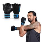 Boldfit Gym Gloves for Men Workout Unisex Hand Gloves for Gym for Men & Women with Wrist Support for Weightlifting, Workout Comfortable Fit Bike Riding, Cycling Handgloves - Irongrip Black Blue M