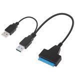 DooBuy USB 3.0 to SATA III Hard Drive Adapter Cable,USB SATA Adapter Cable Converter 22 pin (7Pin+15Pin) for 2.5/3.5 inch HHD SSD Hard Disk Laptop and DVD,Dual USB 3.0 to SATA with USB 2.0 Power Cable