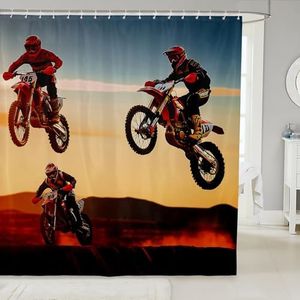 Feelyou Motocross Rider Shower Curtain Boys Extreme Sports Theme Bath Curtain with 12 Hooks Dirt Bike Motorbike Bathroom Shower Curtain Set for Stalls Bathtubs 72Wx72L