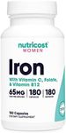 Nutricost Iron for Women 65mg, 180 Capsules, with Vitamin C, Folate, & Vitamin B12 - Vegetarian Friendly, Non-GMO, Gluten Free