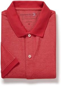 MagnaReady Mens Adaptive Solid Interlock Knit Short Sleeve Polo with Magnetic Closures (Red Heather, L)