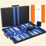 Sun Flair Backgammon Set - 17.5 Inch Backgammon Sets for Adults, Classic Travel Backgammon Board Game with Premium Leather Case, Best Strategy and Tip Guide Enclosed (Blue, Large)