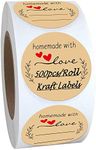 SALEMAR Homemade with Love Stickers 500PCS, 1.5 Inch Brown Kraft Label Stickers for Canning Bottles, Storage Bins, Food, Jars, Homemade Products