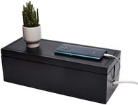 Changsuo Cable Management Box Wooden Cord Organizer Box for Extension Cord Power Stripe Surge Protector Wire Management Concealer Organizer Cover Hider for Desktop (Black)