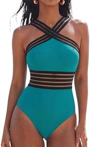 Hilor Swimsuit for Women Front Crossover Bathing Suits Slimming One Piece Swimming Suits Bluebird Blue M/US8-10