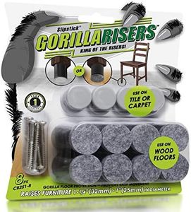 GorillaRisers CB251-8 Screw on Furniture Risers (8 Pack) Floor Protector Slider Legs Raise Chair or Table Height 1-1/4” to 1-1/2", Plastic & Felt Glide Combo, 1 Inch Round, Black