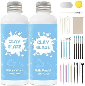 EIGTWEN 2 x 100ml Air Dry Clay Glaze and 29pcs Clay Tools Kit, Gloss Airdry Varnish Protects Pottery from Surface Wear, Pottery Tools Can be Used for Stippling, Carving, Molding(Gloss+Matte)