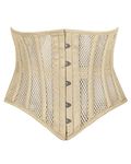 Heavy Duty Underbust Steel Boned Waist Trainer Cincnher Womens Waspie Mesh Corset, Beige, Large