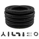 LONGRUN 25mm Pond Hose Pipe, 1" Dia Black Corrugated Flexible Hose with Clamps Fitting, 6.2 Metres Length