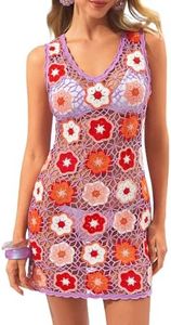 FAIRY SEASON Women's Crochet Beach Cover Up Boho Tank Dress Resort Wear