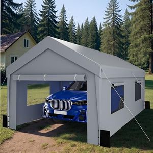 Advwin Carport, 3x6m Heavy Duty Carport Canopy with Removable Side Walls and Doors, Portable Garage Shelter with Roll-Up Windows, All-Season Protection, Car Shelter for Car, Truck, Boat