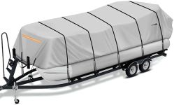 SILIVN Upgraded 1200D Durable Waterproof Pontoon Boat Cover, Heavy Duty All Weather Protection Windproof Ripstop Pontoon Boat Cover Fits 21-24ft Pontoon Boat Beam Width 102 inch(Gray)