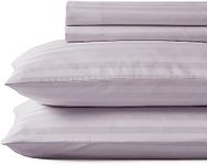 California Design Den - Deep Pocket Queen Sheet Sets, Soft 100% Cotton Cooling Sheets with Snug Fit Elastic, 500 Thread Count, 4-Pc, Hotel Quality, Damask Stripe Bedding for Home (Stripe - Lavender)