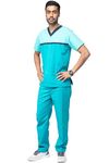 UNIFORM CRAFT Men’s Designer Scrub Suits DSDV03 || 5 pocket scrubs | Ideal for doctors, dentists, vets, nurses & healthcare professionals (Light Teal, M)