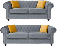 Sofas and More Hilton Chesterfield style Grey French Velvet fabric 3+2 Seater sofa set (3+2 Seater)