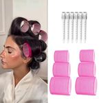 D-DIVINE Self Grip Hair Rollers Curlers 12 Pcs Set with 6Pcs Hair Rollers 3 Sizes (2 Large, 2 Medium & 2 Small) and 6 Pcs Hair Clips for Long Short Thick Hair Volume