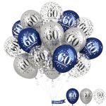 60th Birthday Decorations for Men, 15 Pieces Navy Blue Silver Happy 60th Birthday Latex Balloons Set for Him, 60th Party Decorations for Age 60 Years Old 60th Birthday Party Decor Celebration Supplies