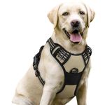 rabbitgoo Dog Harness Large Dog No Pull Pet Harness with 2 Leash Clips, Adjustable Soft Padded Pet Vest, Reflective No-Choke with Easy Control Handle for Training or Walking, Coffee, L