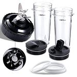 Blender Replacement Parts Compatible with Nutri Ninja, 5 Fins Extractor Blade, 2×16oz Cups with To-Go Lids, 3×Rubber Gasket Accessories for Ninja QB3000/QB3000SSW/QB3004/QB3005/QB3001