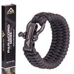 Parapeak Survival Bracelet - Military Spec Paracord - Trilobite Style with Adjustable Stainless Steel D-Clasp (Black, Black Clasp)