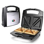 Aigostar 800W Sandwich Toastie Maker 2 Slice Toaster with Easy Clean Non-Stick Hot Plates, Cool Touch Handle, Locking Latch, Stainless Steel, Black - Lamo 30RUE